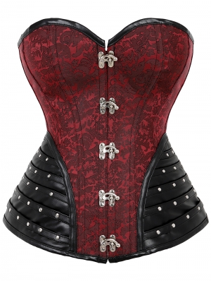 Black and Red Brocade Vintage Overbust Gothic Corset