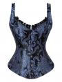 Blue/Silver Retro Pattern Gothic Victorian Corset