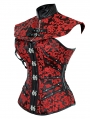 Red Gothic Vintage Floral Steampunk Corset with Collar