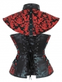 Red Gothic Vintage Floral Steampunk Corset with Collar