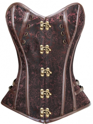 Black/Red/Brown Gothic Vintage Overbust Steampunk Corset