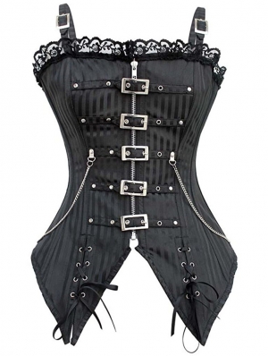 Black/Red Gothic Steampunk Stripe Overbust Corset