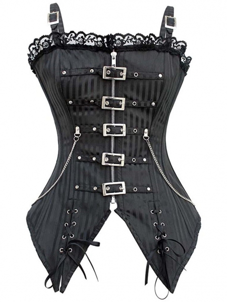 Black/Red Gothic Steampunk Stripe Overbust Corset 