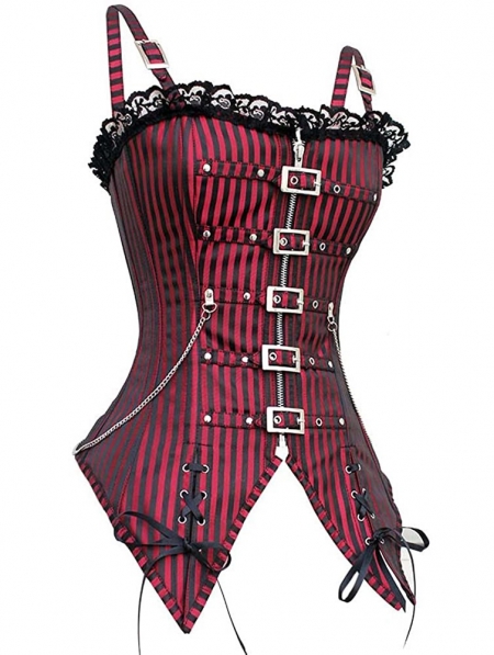 Punk Overbust Black Striped Corset - Burleska - Dark Fashion Clothing