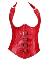 Red/Black Halter PU Leather Rivets Underbust Gothic Corset