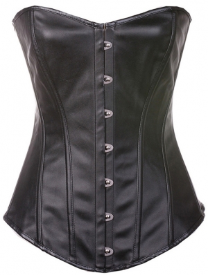 Black/Red Classic PU Leather Overbust Gothic Corset