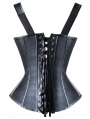 Black PU Leather Overbust Gothic Vest Corset