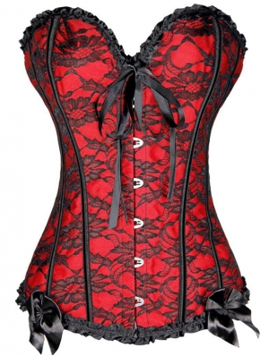 Red/Blue/Black Lace Overbust Gothic Burlesque Corset