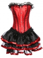 Black and Red Sexy Lace Trim Overbust Gothic Burlesque Corset with Skirt