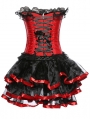 Black and Red Sexy Lace Trim Overbust Gothic Burlesque Corset with Skirt