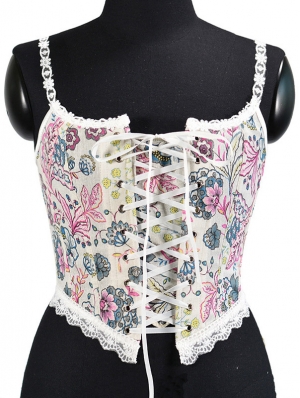 Floral Pattern Lace Up Renaissance Corset Crop Top