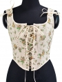 Yellow Rose Print Lace Up Vintage Victorian Corset Crop Cami Top