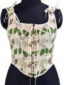 Green Leaf Print Vintage Short Overbust Victorian Corset Top