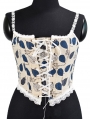 Blue Leaf Print Lace Trim Vintage Victorian Cropped Overbust Corset Top