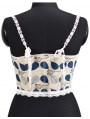 Blue Leaf Print Lace Trim Vintage Victorian Cropped Overbust Corset Top