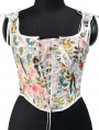 White Floral Print Retro Victorian Overbust Waist Training Corset Top