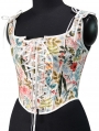 White Floral Print Retro Victorian Overbust Waist Training Corset Top