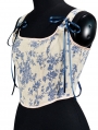 Blue Orchid Print Retro Short Overbust Victorian Camisole Corset Top