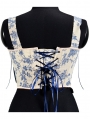 Blue Orchid Print Retro Short Overbust Victorian Camisole Corset Top