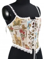 Yellow Garden Pattern Lace Trim Victorian Overbust Camisole Corset Top