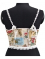 Yellow Garden Pattern Lace Trim Victorian Overbust Camisole Corset Top