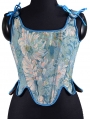 Blue Chrysanthemum Print Retro Victorian Irregular Overbust Corset Top