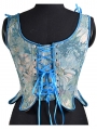 Blue Chrysanthemum Print Retro Victorian Irregular Overbust Corset Top