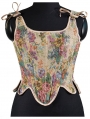 Khaki Floral Pattern Retro Victorian Bowknot Irregular Overbust Corset Top