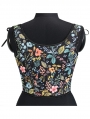 Black Floral Print Retro Victorian Overbust Waist Training Corset Top