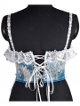 Blue Oil Painting Print Lace Ruffled Waist Training Victorian Corset Crop Top