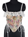 Beige Floral Print Lace Ruffled Waist Training Corset Crop Top