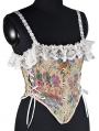 Beige Floral Print Lace Ruffled Waist Training Corset Crop Top