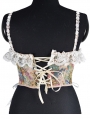 Beige Floral Print Lace Ruffled Waist Training Corset Crop Top