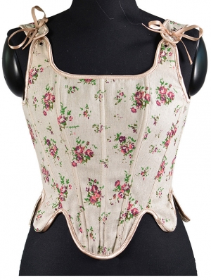Red Rose Print Vintage Lace Up Overbust Corset Crop Top
