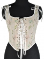 Beige Branch Flower Vintage Lace Up Overbust Corset Tank Top