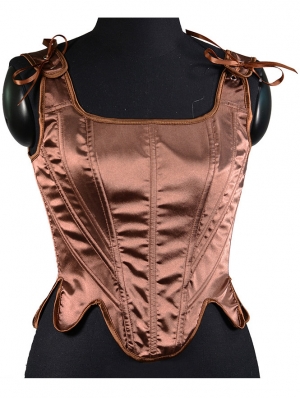 Brown/White Satin French Retro Boned Short Overbust Corset Top