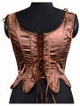 Brown/White Satin French Retro Boned Short Overbust Corset Top