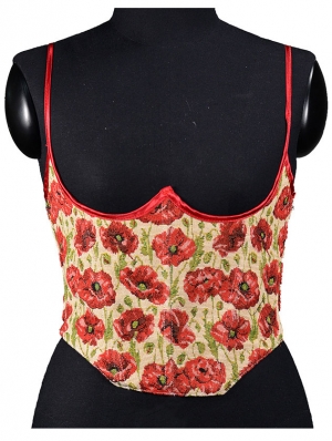 Red Floral Pattern Waist Training Underbust Victorian Corset Top