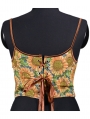 Yellow Sunflower Print Waist Training Underbust Victorian Corset Top