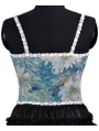 Vintage Jacquard Embroidery Straps Overbust Lace Up Renaissance Corset Top