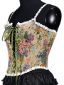 Khaki Floral Lace Trim Slim Fitted Renaissance Overbust Corset Crop Tank Top