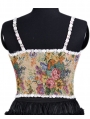 Khaki Floral Lace Trim Slim Fitted Renaissance Overbust Corset Crop Tank Top