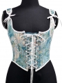 Blue Vintage Painting Embroidery Lace Up Renaissance Floral Corset Top