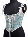 Blue Vintage Painting Embroidery Lace Up Renaissance Floral Corset Top