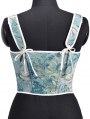 Blue Vintage Painting Embroidery Lace Up Renaissance Floral Corset Top