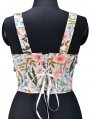 Black and White Printed Lace Up Vintage Floral Corset Top