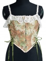 Green Floral Printed Lace Ruffles Waist Training Victorian Corset Top