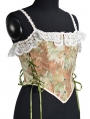 Green Floral Printed Lace Ruffles Waist Training Victorian Corset Top