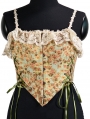 Green and Yellow Print Lace Ruffles Renaissance Floral Corset Top