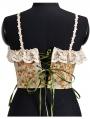 Green and Yellow Print Lace Ruffles Renaissance Floral Corset Top